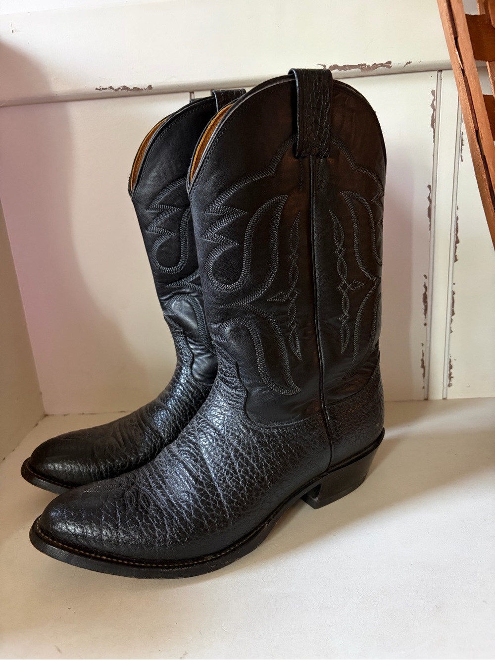 Nocona Black Leather Western Cowboy Boots